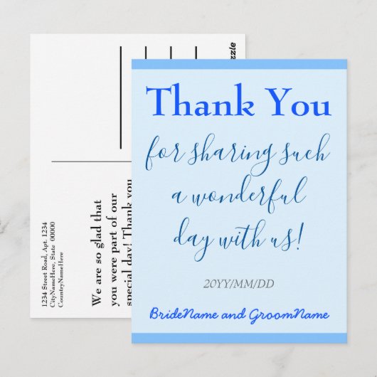 Schlicht, Blue "Danke" Postkarte (Vorne/Hinten)