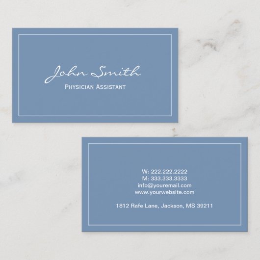 Schlicht Blue Physician Assistant Business Card Visitenkarte (Vorne/Hinten)