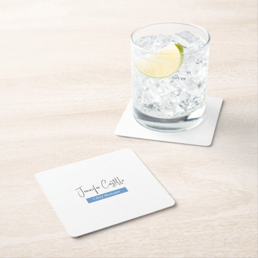 Schlicht Blue Schwarz-weiße Minimalistische Kallig Rechteckiger Pappuntersetzer (Vor Ort)