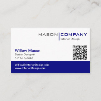 Schlicht Blue & White Stylish QR Code Business Car Visitenkarte