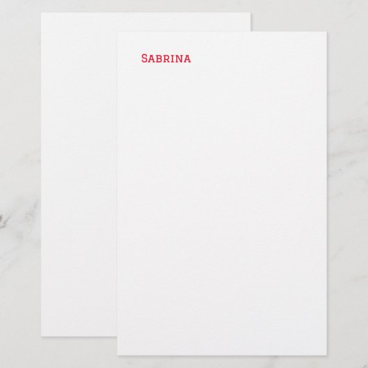 Schlicht Einfach Beruflicher Name Rot Briefpapier (Vorne/Hinten)