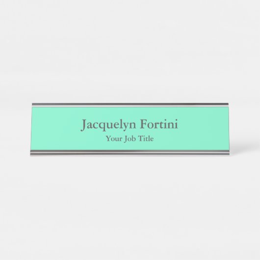 Schlicht Elegant Modernes Minimalistisches Grün Bl Schreibtischnamensplakette (Vorderseite )