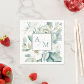Schlicht elegante Greenery Monogramm Serviette (Beispiel)