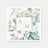 Schlicht elegante Greenery Monogramm Serviette (Vorderseite)