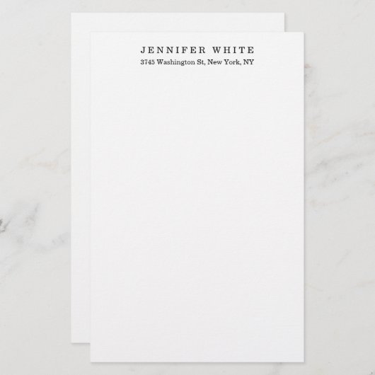 Schlicht Elegante Klassische Schwarz-weiße Minimal Briefpapier (Vorne/Hinten)