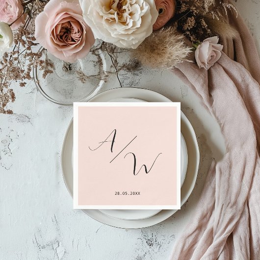 Schlicht elegante Monogramm Blush Serviette