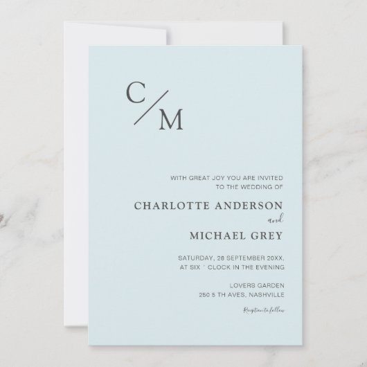 Schlicht elegante Monogramm einladung (Vorderseite)