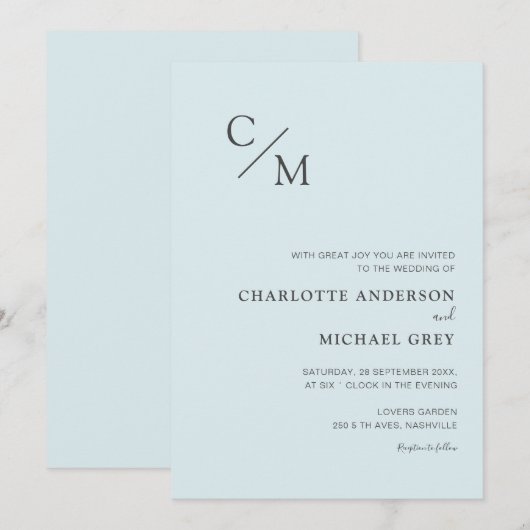 Schlicht elegante Monogramm einladung (Vorne/Hinten)