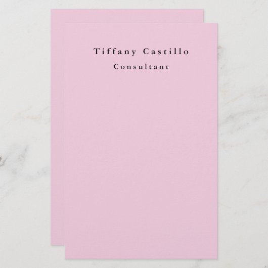 Schlicht Elegantes helles Rosa Einfach Minimalisti Briefpapier (Vorne/Hinten)