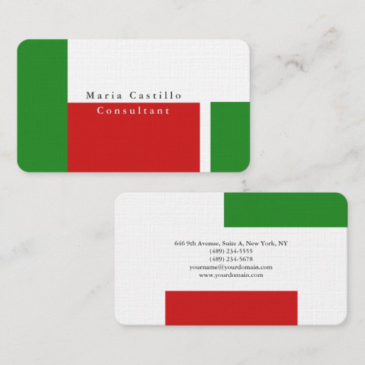 Schlicht Elegantes Rot Grün Moderne Minimalistisch Visitenkarte (Vorne/Hinten)