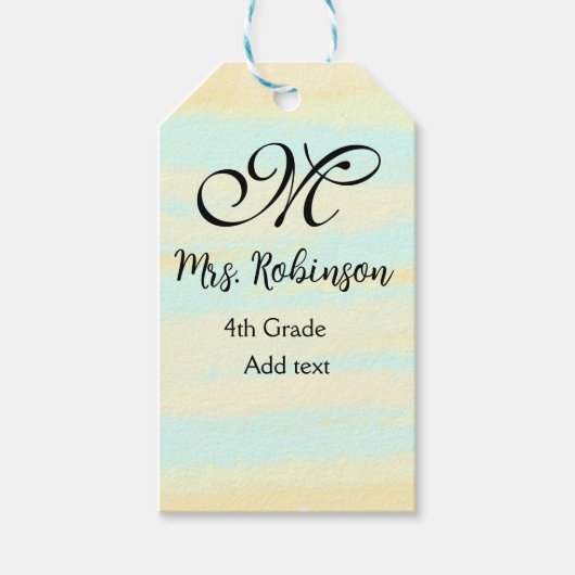 schlicht-gelb-blaue Aquarelllehrer Wertschätzung Geschenkanhänger (Vorderseite)