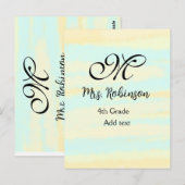 schlicht-gelb-blaue Aquarelllehrer Wertschätzung Postkarte (Vorne/Hinten)