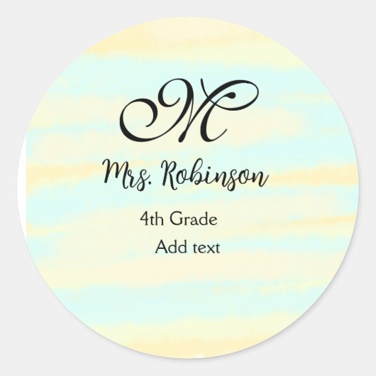 schlicht-gelb-blaue Aquarelllehrer Wertschätzung Runder Aufkleber (Vorderseite)
