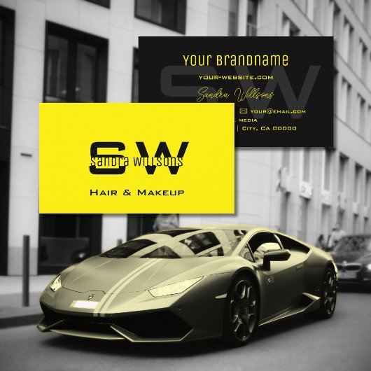 Schlicht Gelb und Schwarz Cool mit Monogramm Visitenkarte