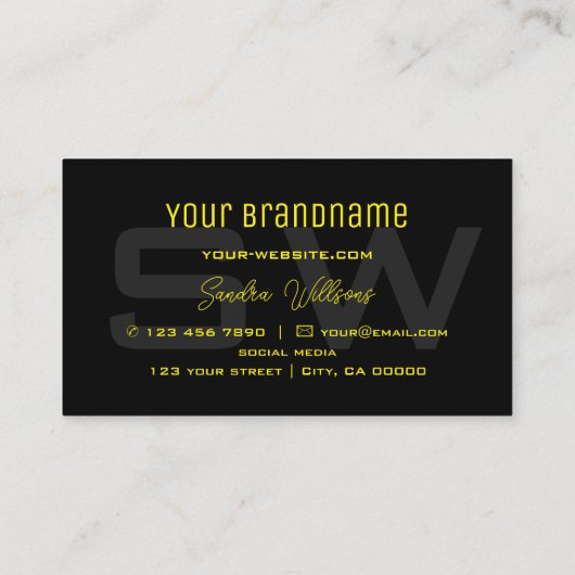 Schlicht Gelb und Schwarz Cool mit Monogramm Visitenkarte (Rückseite)