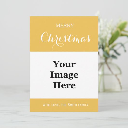 schlicht gelbes Foto froh Weihnachten (Stehend Vorderseite)