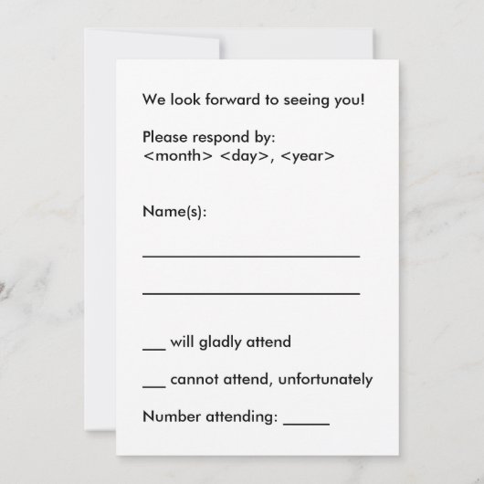 Schlicht & Humble "R.S.V.P." Karte (Rückseite)