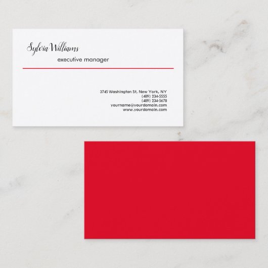 Schlicht kreativ Modernes Minimalistisches Rotes W Visitenkarte (Vorne/Hinten)