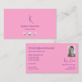 Schlicht Light Pink mit Monogram Foto und Juwelen Visitenkarte