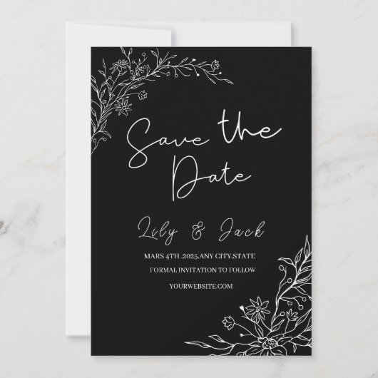 schlicht minimalistisch Elegant modern schwarz-wei Save The Date (Vorderseite)
