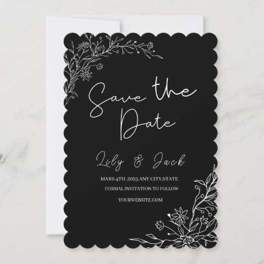 schlicht minimalistisch Elegant modern schwarz-wei Save The Date (Vorderseite)