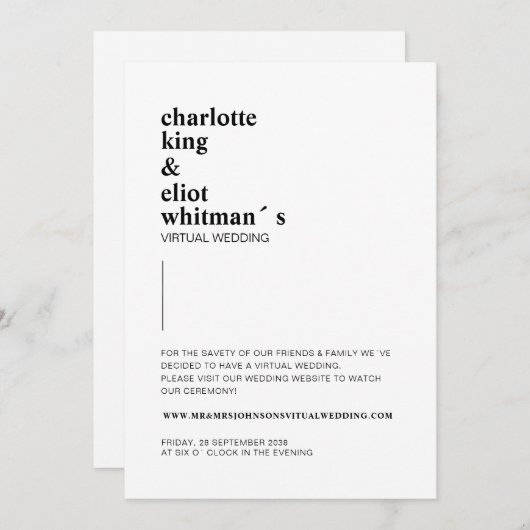 Schlicht modern Weiß, Schwarz einladung (Vorne/Hinten)