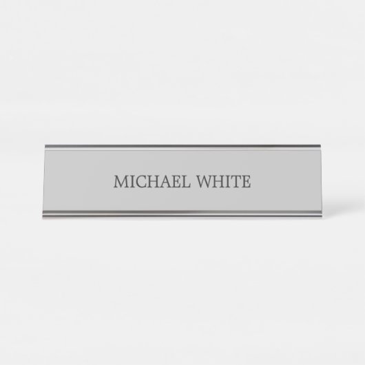 Schlicht Modernes Grau Minimalistisch Schreibtischnamensplakette (Vorderseite )