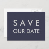 Schlicht Navy Blue & Silver Save the Date Ankündigungspostkarte (Vorne/Hinten)