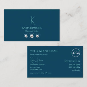 Schlicht Ocean Blue mit Monogram Logo und Juwelen Visitenkarte