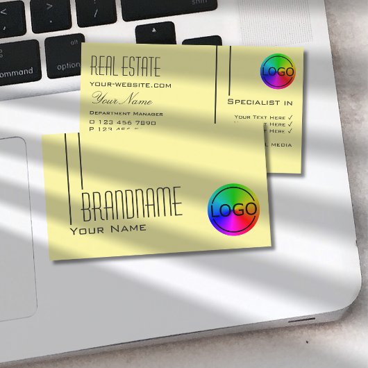 Schlicht Pastellgelb mit Logo Beruflich Moderne Visitenkarte