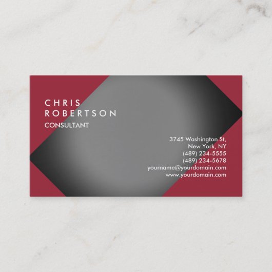 Schlicht Red Gray Modern Creative Business Card Visitenkarte (Vorderseite)