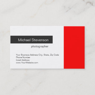 Schlicht Red Gray White Fotografy Business Card Visitenkarte