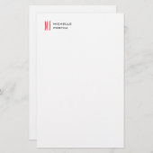 Schlicht Red Monogramm Niedlich Minimalistisch Sch Briefpapier (Vorne/Hinten)