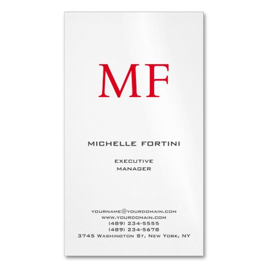 Schlicht Red Monogramm Niedlich Minimalistisch Sch Magnetische Visitenkarte (Vorderseite Vertikal)