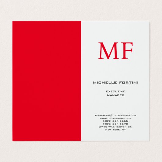 Schlicht Red Monogramm Niedlich Minimalistisch Sch Visitenkarten (Außenseite Aufgefaltet)