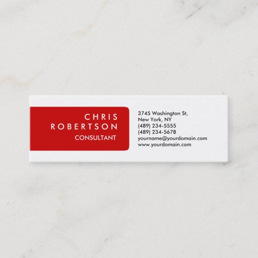 Schlicht Red White Attraktive Business Card Mini Visitenkarte (Vorderseite)
