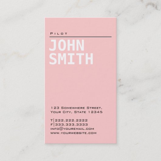 Schlicht-Rosa-Pilot/Aviator-Visitenkarte Visitenkarte (Vorderseite)