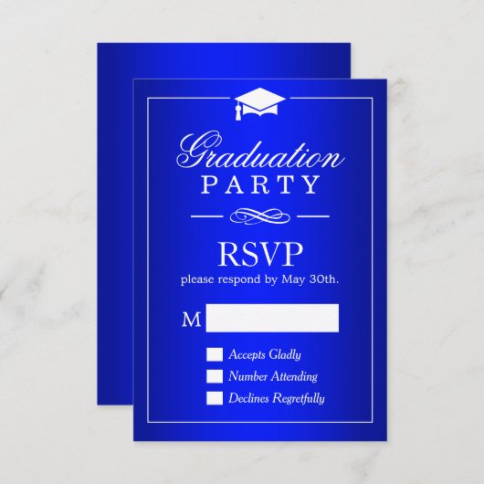 Schlicht Royal Blue Graduation Party RSVP Card (Vorne/Hinten)