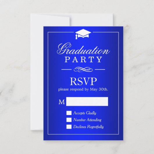 Schlicht Royal Blue Graduation Party RSVP Card Karte (Vorderseite)