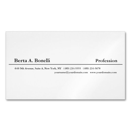 Schlicht Schwarz-weiße Minimalistisch Moderne Magnetische Visitenkarte (Vorderseite)