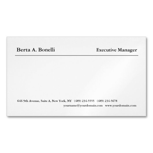 Schlicht Schwarz-weiße Minimalistisch Moderne Magnetische Visitenkarte (Vorderseite)