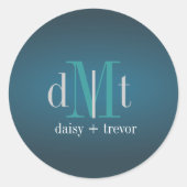 Schlichte Aquamarine + Graphit Monogram Aufkleber (Vorderseite)