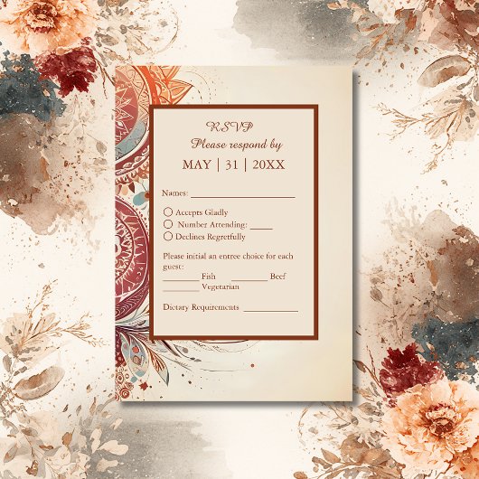 schlichte beige-schicke Hochzeit RSVP Karte