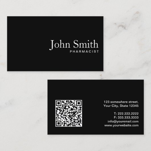 Schlichte Black QR Code Apothekenkarte Visitenkarte (Vorne/Hinten)