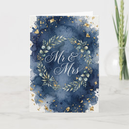 Schlichte blaue und goldene Hochzeitskarte für Her Karte