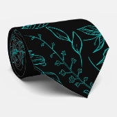 Schlichte Blume Muster 01.b Schwarze BG Krawatte (Gerollt)