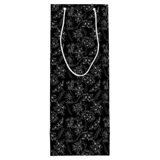 Schlichte Blume Muster 01b Schwarze BG Geschenktüte Für Weinflaschen (Rückseite)
