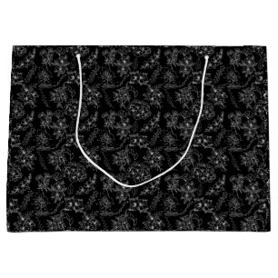 Schlichte Blume Muster 01b Schwarze BG Große Geschenktüte