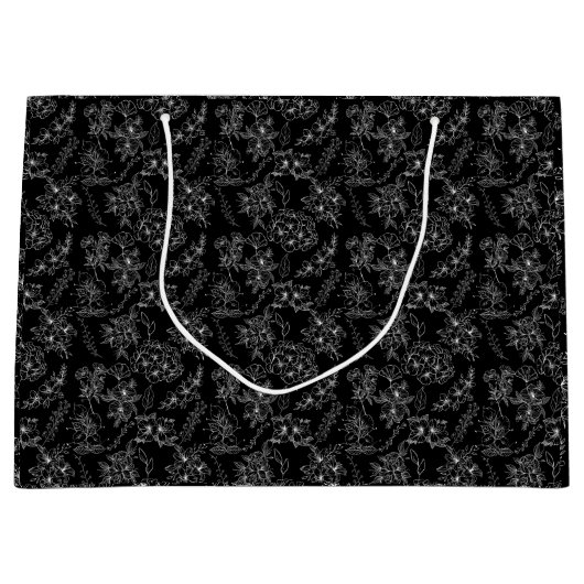 Schlichte Blume Muster 01b Schwarze BG Große Geschenktüte (Vorderseite)