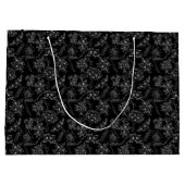 Schlichte Blume Muster 01b Schwarze BG Große Geschenktüte (Rückseite)